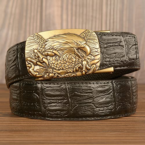 Men's Ratchet Dress Belt - Engraved Western Eagle Gold Buckle With Crocodile Embossed Strap3