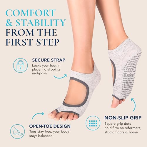 Image of Tucketts Allegro Toeless Pilates Socks with Grips for Women, Non-Slip Open-Toe Grip Socks, Yoga, Barre, Dance, Reformer, Home