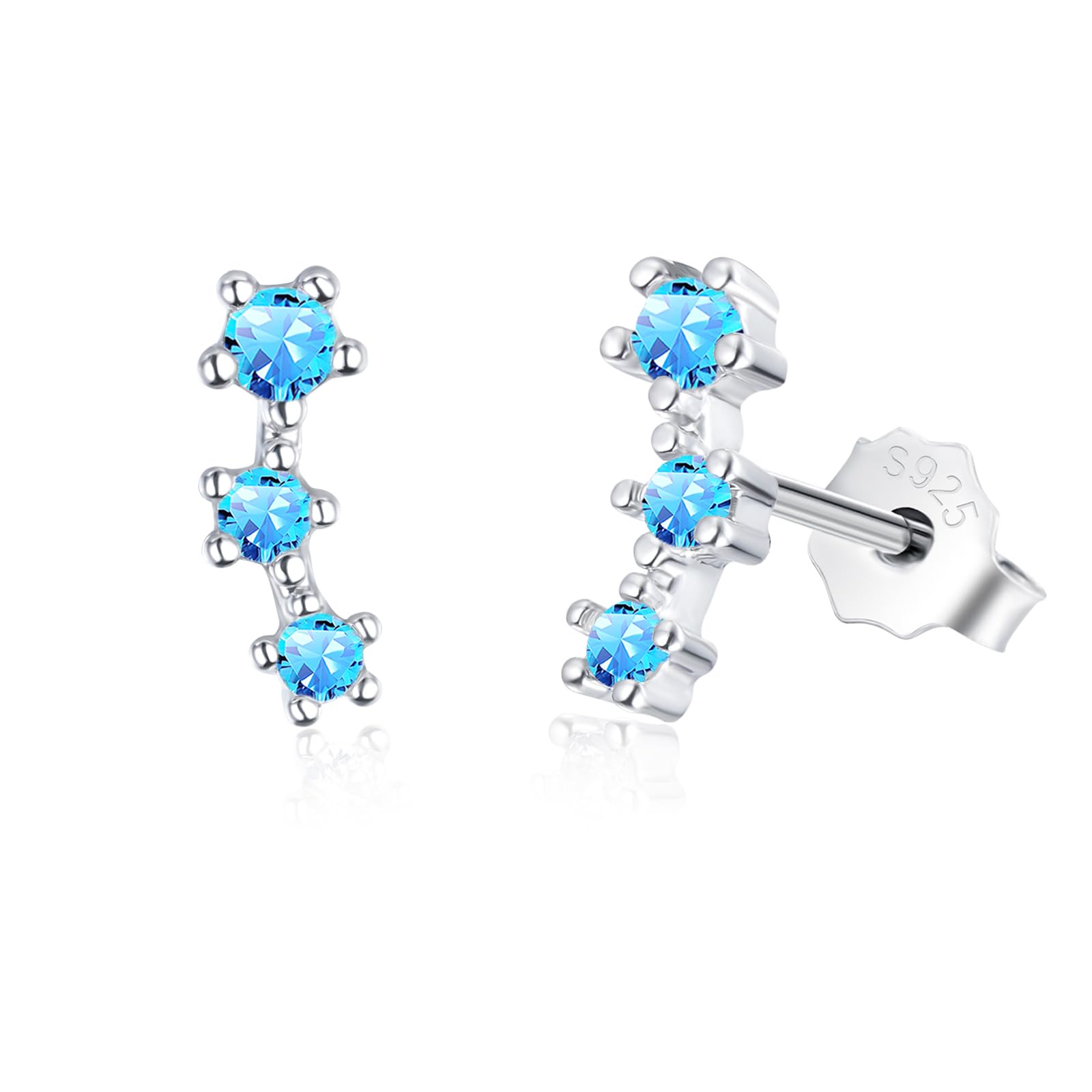Estrellique Ohrstecker 925 Sterling Silber Damen Ohrringe mit 5A Zirkonia | 2mm x 9mm Kleine Süße Silber Kletter Ohrringe für Mädchen Kinder, Tragus Helix Piercings Ohrstecker Ohrschmuck Geschenke