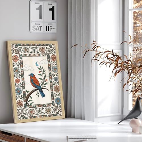 Image of ArtX Paper Madhubani Paintings with Frame for Home Decor Wall Art, Wall Paintings for Living Room, Multicolor, Natural Wood Color Frames, 12.0x18.0 inch, Set of 3