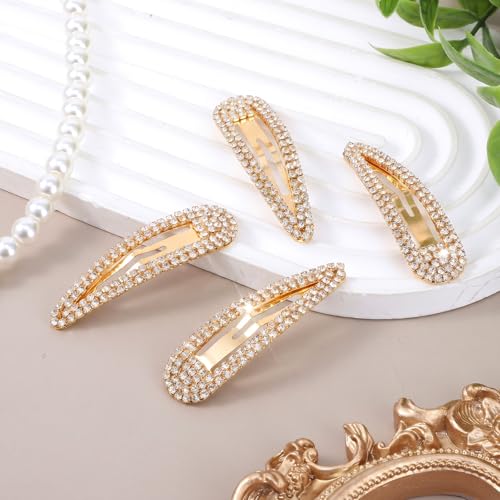 Mabor 4Pcs Pinzas de Pelo con Rhinestone Dorado, Clips de Broche de Cristal Brillante para Mujeres, Elegantes Horquillas de Metal Decorativas para Boda y Fiesta miniatura 7