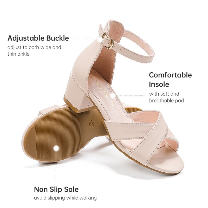 High Heels for Kids Sandals for Girls Dress Shoes Flower Girl Shoes Open Toe Ankle Strap Block Chunky Heels for Toddler Little Big Kids Low Wedge Sandals for Wedding Party Dress Up4