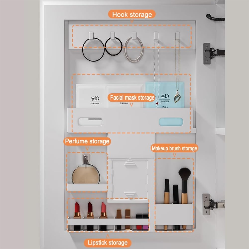 100 cm großer Spiegelschrank mit LED-Beleuchtung, beschlagfrei, wandmontierter Badezimmer-Spiegelschrank mit offener Aufbewahrung, Einzeltür-Medizinschrank, Aluminium (Farbe: A, Größe 8)
