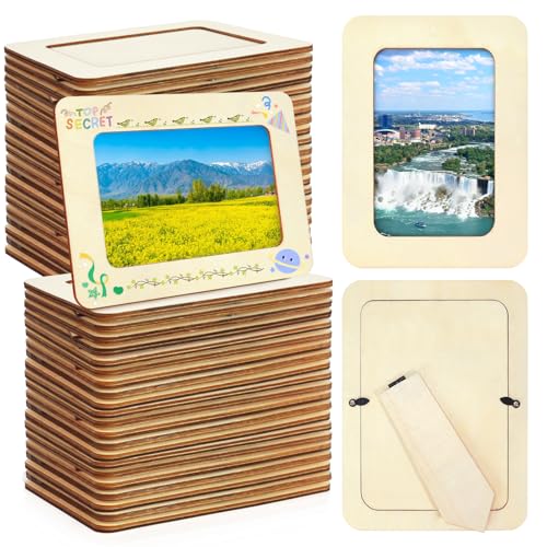 VOKOY 35 Pack Wooden Picture Frames for Crafts DIY Wood Craft Picture Frames Bulk for 4 x 6 Photos Unfinished Standing Photo Frames DIY Crafts Wood Decorate for Fathers Day Birthday Party Gifts
