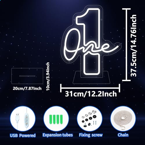 Image of One Neon sign, One Led sign for First Birthday, 1st Birthday Neon Light for Bedroom, Kids Room, USB Powered Light Up Signs for Party Decor