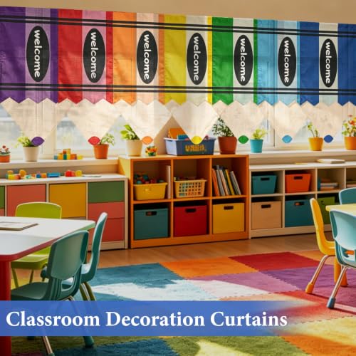 UAYNFY 7 Pcs Rainbow Classroom Curtains Back to School, Colorful Crayon Curtains for Kindergarten Daycare Kids Playroom, Bedroom Decor, Machine Washable, Rod Pocket, Light Filtering, 36" x 24" — view 4