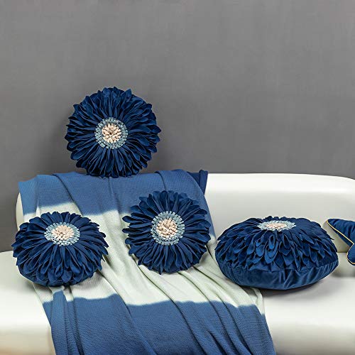 Jwh JW-3DROUNDFLOWER-CI-BLUE-V Velvet Flower Throw Pillow Covers Aeshtetic Decorative 3D Sunflower Accent Pillow Case Round Pillowcase Handmade Cushion Living Room Bed Couch Home 12 Inch Navy Blue thumb #6