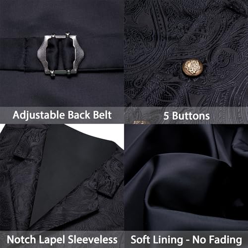 Image of Barry.Wang Mens Silk Lapel /Shawl Collar Vest Tie Sleeve Holder Set Formal /Casual Paisley Vests Wedding Tuxedo Waistcoat