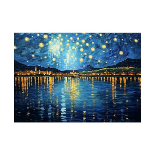 Peinture paysage de nuit étoilée FJASKER pour créer une ambiance salon industriel moderne