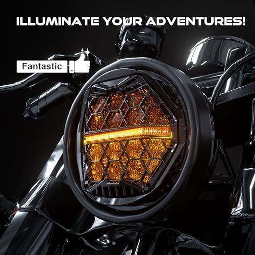 Image of DOT Approved 5-3 /4 inch 5.75 Inch LED Headlight with Amber DRL Compatible with Dyna Street Bob Super Wide Glide Low Rider Night Rod Train Softail Deuce Custom Sportster Iron 883,Black