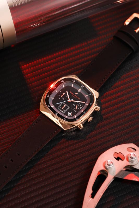 Image of Daniel Hechter Paris Bercy Collection Analog Quartz Watch for Men with Square Dial, Multifunction Sub-Dials, Date Display, Crystal Hour Markers and Leather Strap - DHM1001