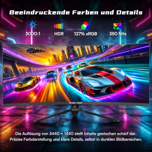 Great voell 34 Zoll 240Hz Ultrawide Curved Gaming Monitor 1440P 127% sRGB – Ansicht 4
