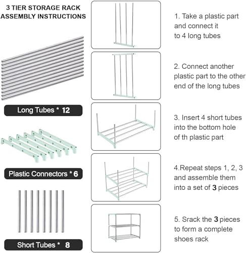 Image of Shoe Rack for Home Multi Tier Plastic Shelf Organizer with Metal Frame - Space Saving Footwear Stand with Open Slat Design for Entryway Bedroom Closet Storage (5 Tier Shoe Rack)