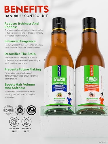 Image of 5 Wash Dandruff Control Kit | Shampoo 100ml | Hair oil 100ml | Remove Dandruff | Relieves Scalp Irritation & Itchiness | All Hair types | Prevents Flakes | For Women And Men (5 Wash Dandruff Control Kit)