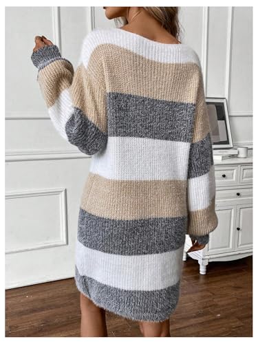 SOLY HUX Sweater Dresses for Women 2025 Long Sleeve Striped Knit Dress Fall Winter Dresses for Women Trendy2