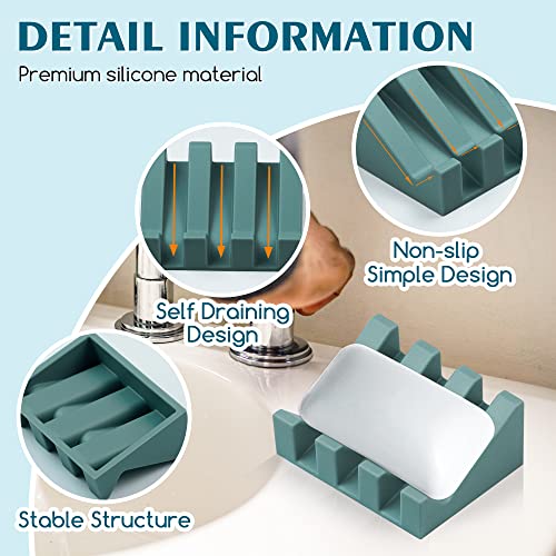 Silicone Soap Dish Self Draining for Shower & Kitchen (Green, 2 Pack) by MRBULLOCK - Used condition - Image 3