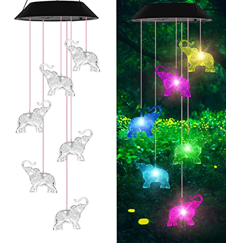 Aionasa Wind Chimes, Elephant Solar Wind Chimes For Outside, Birthday Gifts For Mom Grandma, Waterproof Led Solar Powered Memorial Wind Chimes With 7 Color Changing For Garden Outdoor Yard Lawn Decor #TOP9