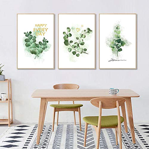 Toile Peinture Aquarelle Plantes déco scandinave salon (Lot de 3 affiches sans cadre 60x90cm)