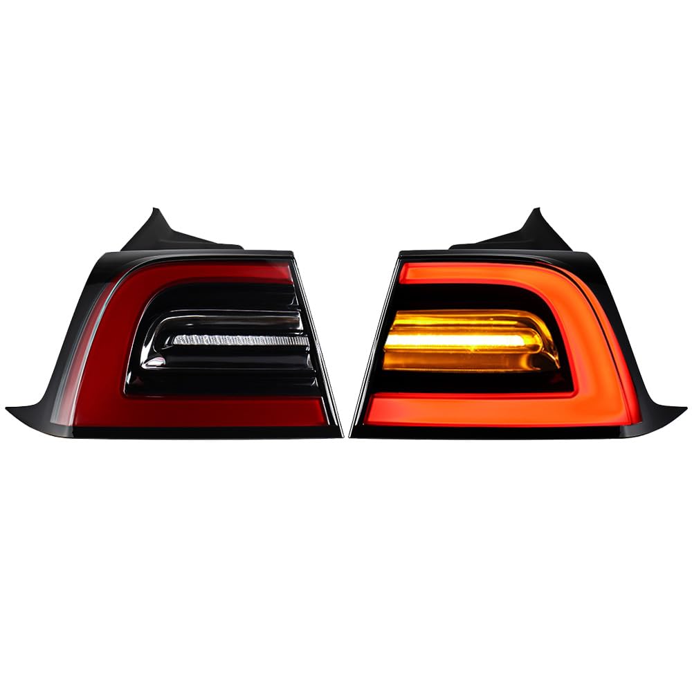 amopacorp Compatible for 2020-2023 Tesla Model 3, Model Y, US 4-Pin Version, LED Outer Tail Light Red Running Brake Lamp Amber Turn Signal, Replaces 1502086-00-D (LH) / 1502087-00-D (RH), Clear Lens