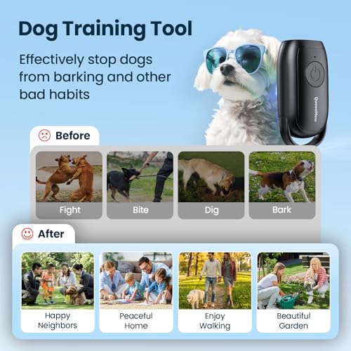 Bubbacare Anti Bell Gerät Hunde, Tragbares Antibell Ultraschall Gerät mit Variabler Frequenz und Blitzlicht, 26 Fuß Wiederaufladbar Antibell für Hund Innen- und Außenbereich