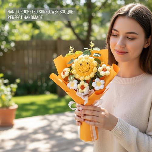 Bouquet de fleurs tricotées haut de gamme en coton jaune durable