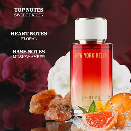 Image of JAQULINE USA New York Bella Premium Long Lasting Perfume | Men Women | Citrus, Floral & Musky Notes | Intense Fragrance | Fresh & Elegant Fragrance - 100ml