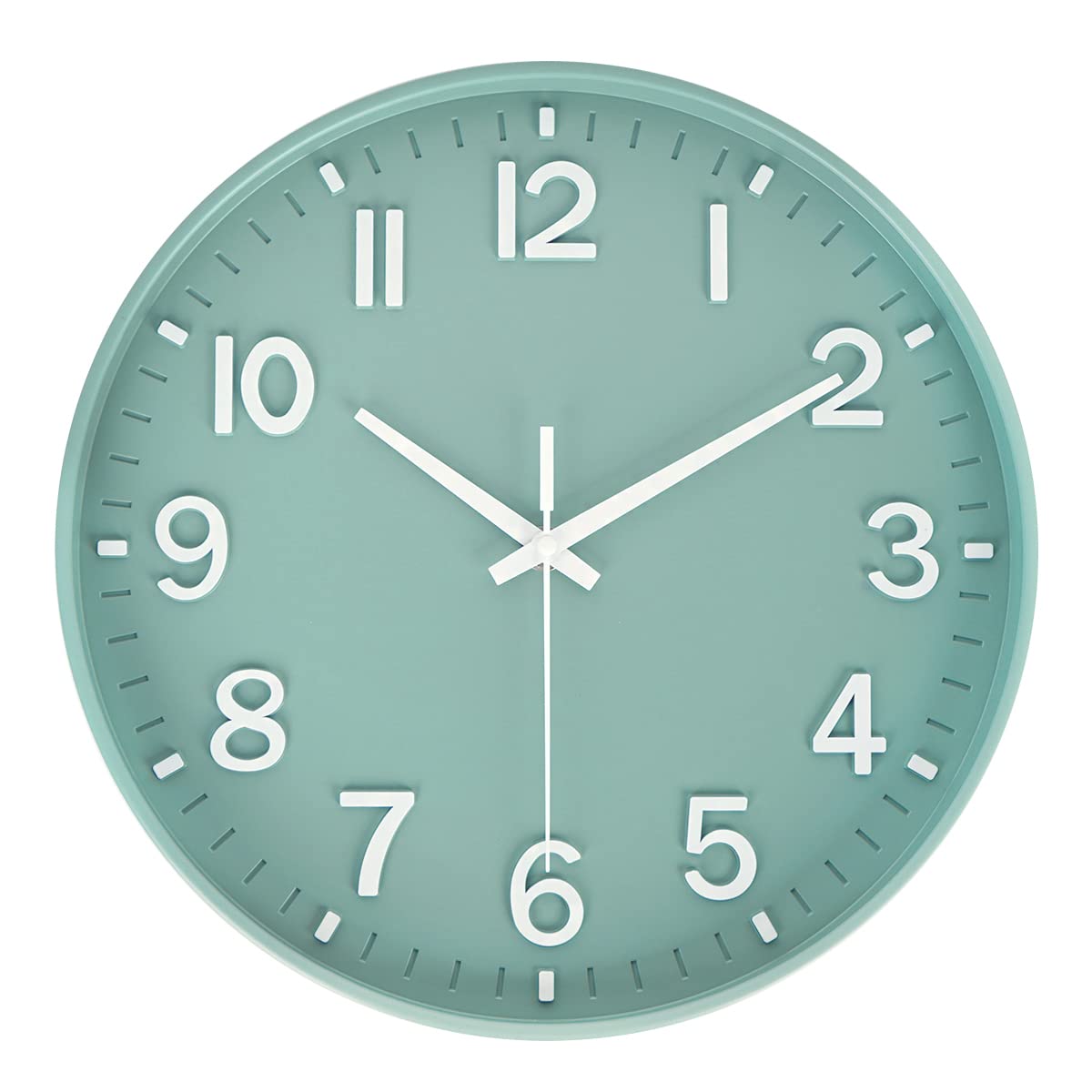 HZDHCLH Modern Quartz Wall Clocks Battery Operated,12 inch Silent Non Ticking 3D Numbers Round Clock for Wall, Green Wall Clock for Kitchen Bedroom Living Room Office Classroom Decor
