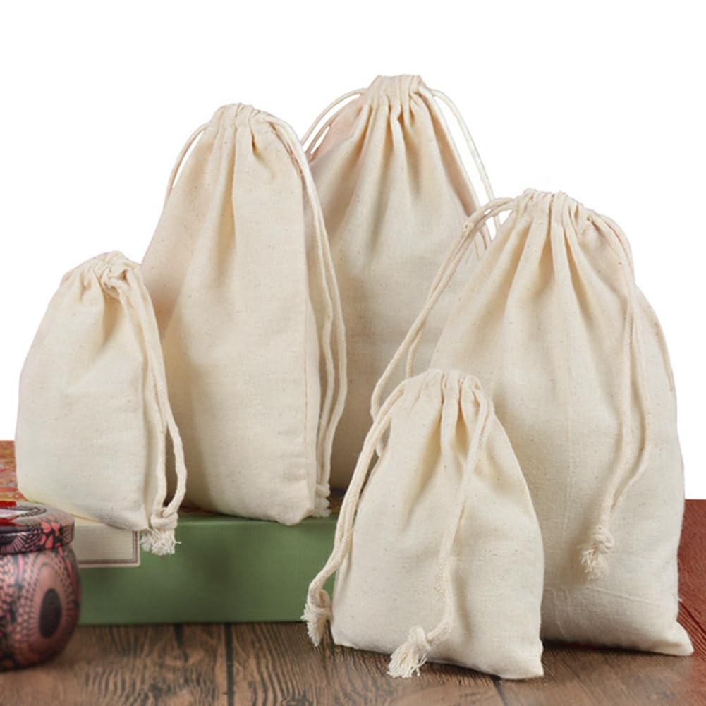 10 Stück Baumwollsäckchen Stoffbeutel zum Bemalen Stoffsäckchen Baumwolle mit Kordelzug Geschenksäckchen Leinensäckchen Baumwollbeutel für Schmuck Hochzeit Weihnachten Party Adventskalender 35*40cm
