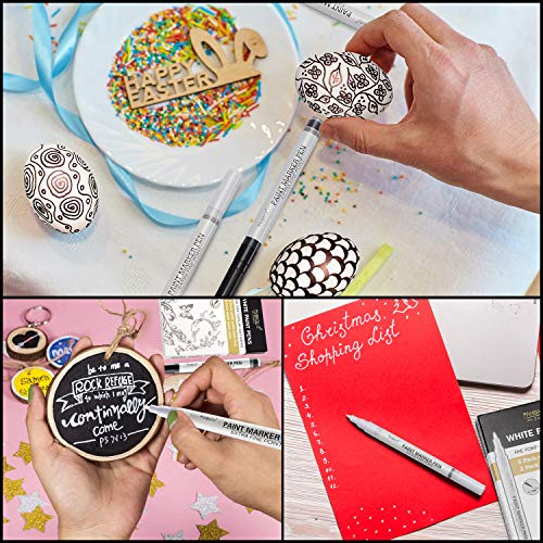 Pandafly White Paint Pens, 8 Pack 0.7Mm Acrylic Permanent Marker 6 White With 2 Black Paint Pens For Wood Rock Plastic Leather Glass Stone Metal Canvas Ceramic, Extra Fine Point Opaque Ink #TOP3