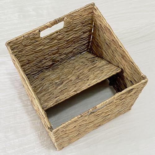 4Stück kallax einsatz Wasserhyazinthe körbe aufbewahrung für Regale, faltbar kallax boxen, geflochten Aufbewahrungskorb Wäschekorb für Regale gewebte Behälter für Badezimmer (30cm*30cm*30cm)