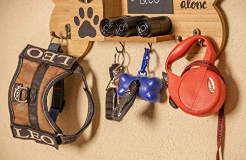 Emotiset hölzerne Wandaufhänger mit 6 Haken Ideal für hängende Leinen und Zubehör für Ihren Hund oder Pet.Customizable mit Chalkboard enthält Kreide marker.Gift Tierliebhaber.