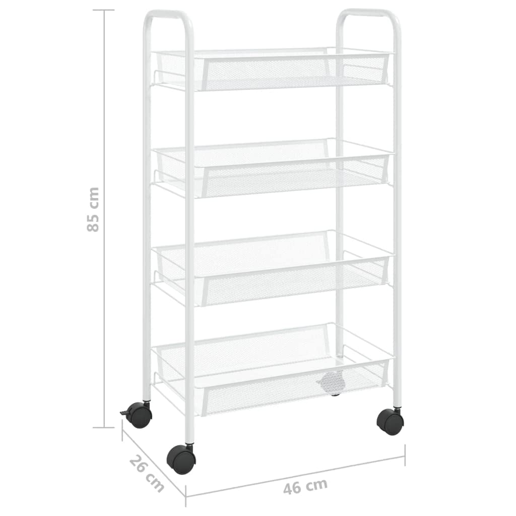 Carrito de cocina de 4 niveles, color blanco, 46 x 26 x 85 cm, hierro con ruedas, cestas de red extraíbles, carrito auxiliar móvil para cocina, baño, oficina, organizador de almacenamiento