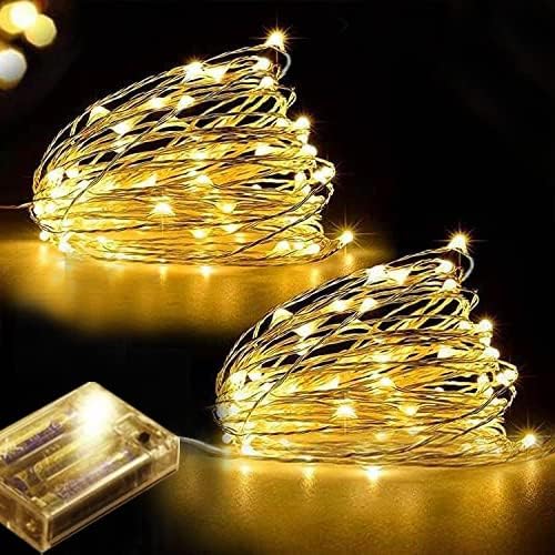 2 Lucine Led Decorative a Batteria 5M - Catena Luminosa Interno con 50 Mini LED Bianco Caldo | Luci Natale Interno per Decorazioni Camera, Tavola, Presepe - 3 Pile AAA Non Incluse