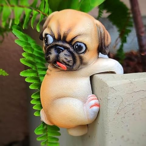 orenm Cute Garden Decor Funny Flower pots Pendant Hanging Statue Resin Animals Garden Hanging Decor,for Bonsai pots Planters Climbing Sculpture Indoor and Outdoor Decoration (Hanging Sculpture-Pug) Cover