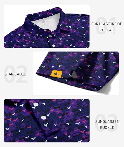 Image of ZITY Mens Golf Polo Shirts Short Sleeve UPF 50+ Performance Moisture Wicking Print Pattern Casual Collared Golf Shirt for Men