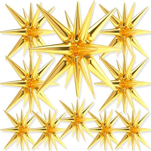 Image of PartyWoo Metallic Gold Star Spike Balloons 10pcs Explosion Foil Balloons