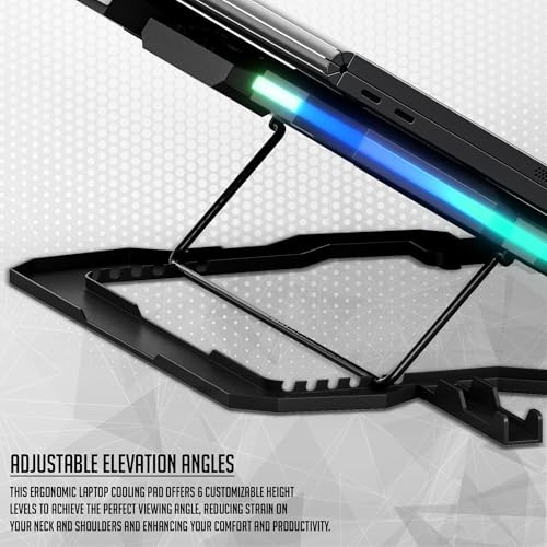 Lapster Chillpro Breeze Laptop Gaming Cooling Pad with 5 Cooling Fans, RGB Light Modes, Mobile Holder, USB Powered, Multi-Level Height Adjustable,... - Image 2