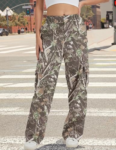 Image of Cargo Pants for Women High Waist Wide Leg Stretchy Pull On Baggy Casual Pants with Pockets