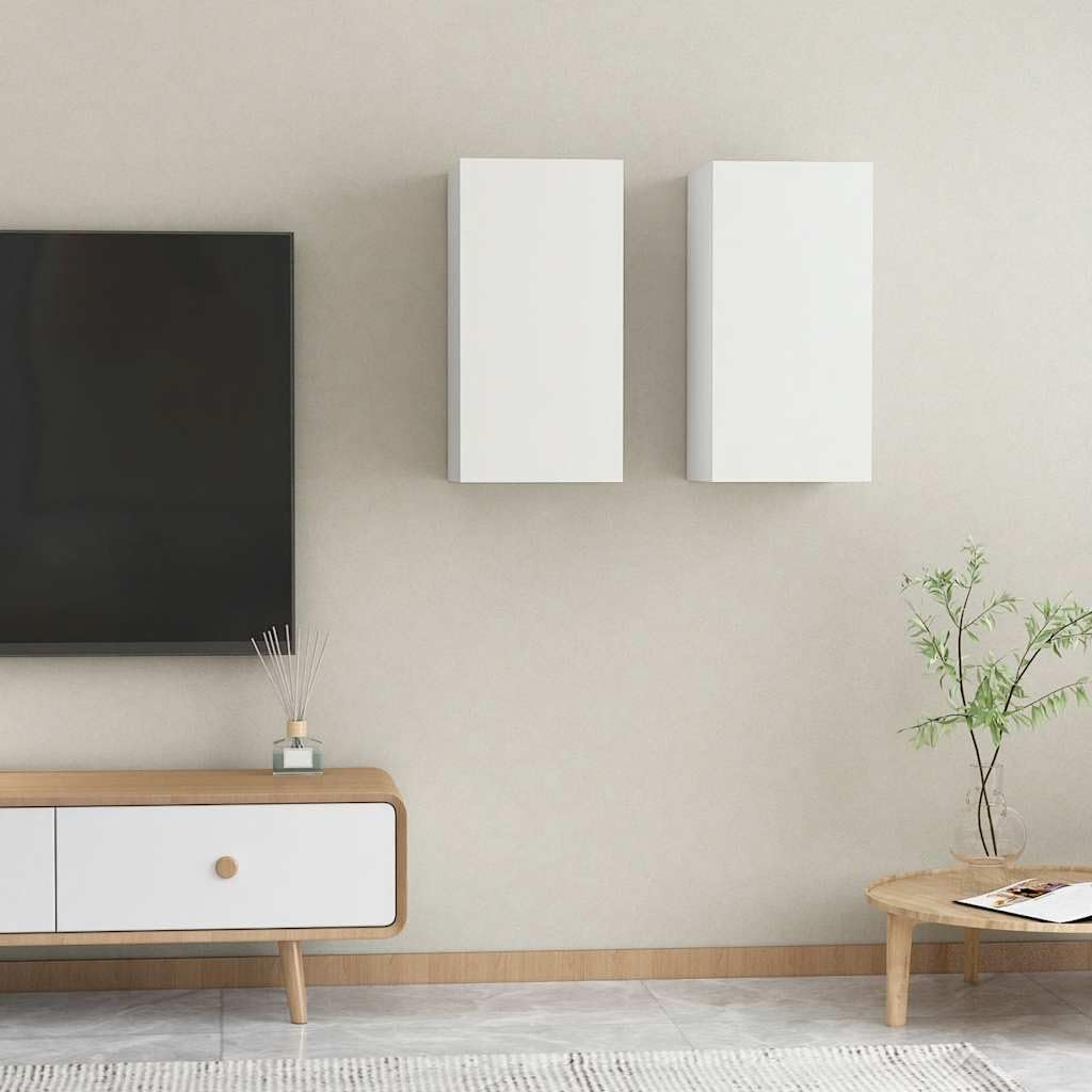 Mobile per TV, 2 pezzi, bianco, 30,5 x 30 x 60 cm, in legno | da appendere, 2 ripiani per armadio, pulizia con panno umido, ideale per libri e DVD