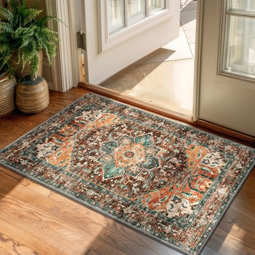 Yamaziot Washable Area Rug, 2x3 Small Boho Vintage Entryway Non-Slip Rug