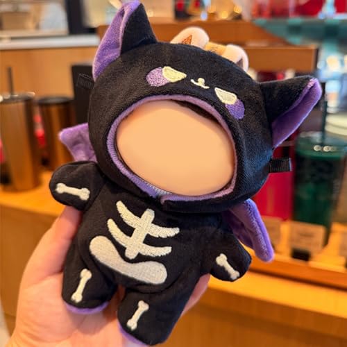 Clothes for LABUBU Doll (NO Doll) 2-Piece Plush Devil Skeleton Accessories for LABUBU 17cm Dolls Premium Fashion Outfit for LABUBU Unique Dress Up - Demon Hood + Skeleton Jumpsuit