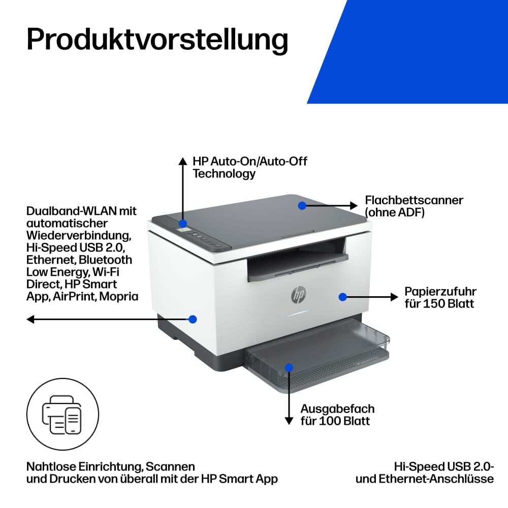 HP LaserJet MFP M234dw Multifunktionslaserdrucker, Schwarzweiß, 3-in-1, WLAN, LAN, Duplex, Airprint, 29 S/Min
