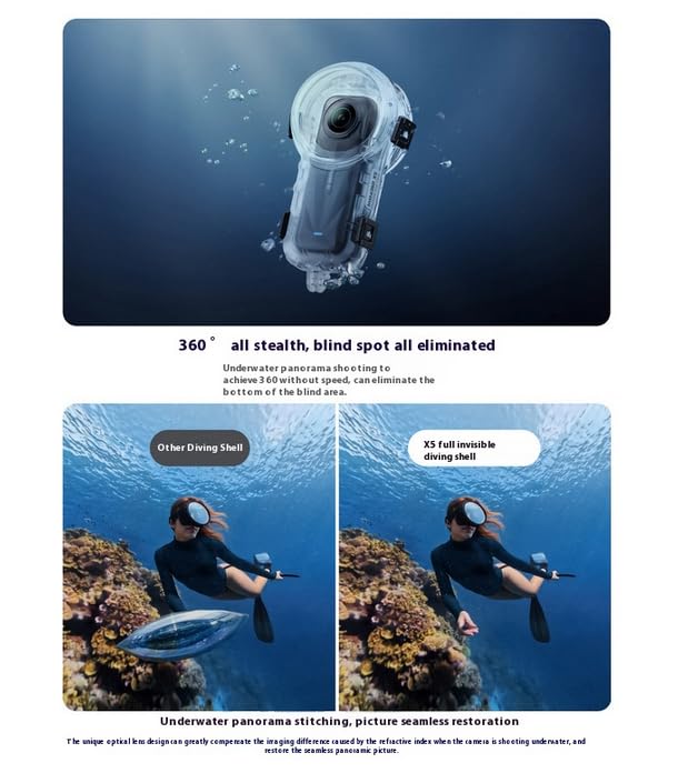 Coyktonty Invisible Dive Case for Insta 360 X5,197ft/60M Waterproof Housing,with Anti-Fog Sheet and Bracket