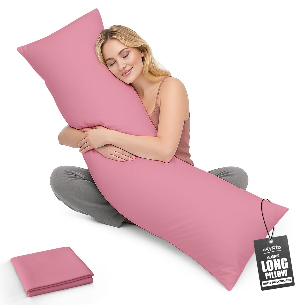 Living Orthopaedic 4ft 6 Bolster Pillow (19”x54”) – Hypoallergenic Long Pillow – Soft & Breathable Full Body Pillow Back, Neck & Leg Support – Ideal Pregnancy Support with Long Pillow case (Baby Pink)