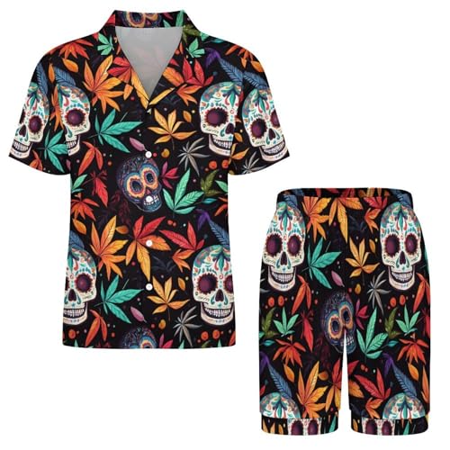 Colorful Skull Weed Plants Mens Pajamas Set Short Sleeve Sleepwear Summer Pjs Sets 2 Piece Loungewear Nightwear3