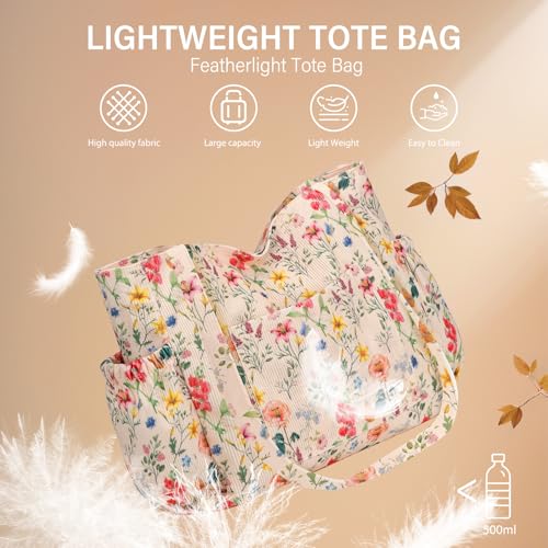 Corduroy Tote Bag for Women, Large Capacity Cute Tote Bags With 6 Pockets, Laptop Tote Bag Crossbody Shoulder Handbag Teacher Nurse Bags for Work Travel Gym(Retro Flowers) - image 8