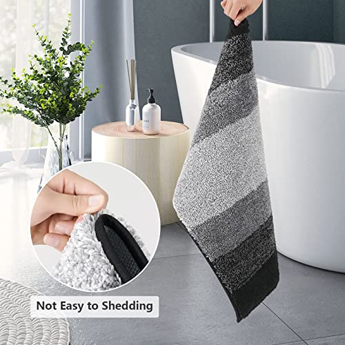 Uini Bathroom Rugs, Non Slip Bath Mat For Bathroom, Super Absorbent Soft Bath Rugs With Plush Shaggy Microfiber, Striped Pattern Bathroom Mats, Machine Washable, 20" X 32", Black #TOP3