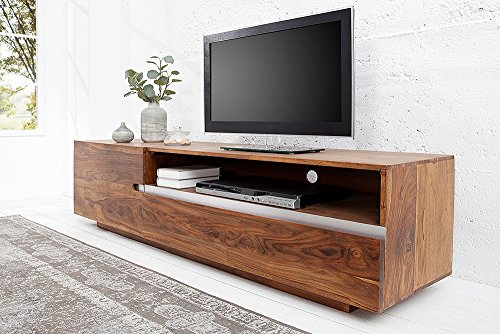 DEMIWALL Wooden Entertainment TV Unit for Living Room | Television Stand with Cabinet, Drawer & Shelf Storage for Home | Sheesham Wood, Rustic Teak Finish