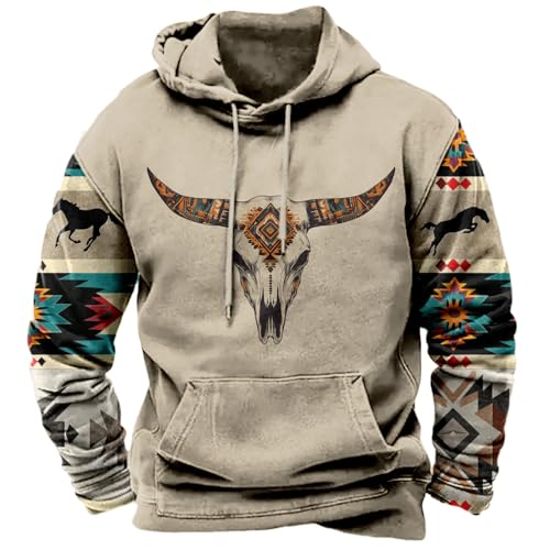 MARSVOVO Hoodies For Men Aztec Cowboy Western Vintage Ethnic Print Hooded Sweatshirt Fashion Graphic Fall Pullover