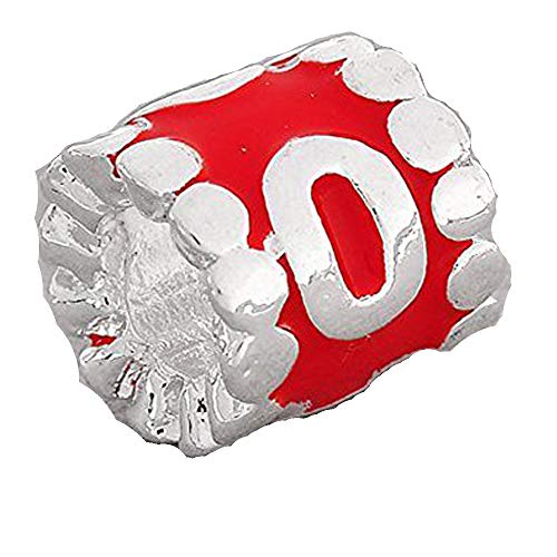 Sexy Sparkles Choose Your Lucky Numbers Red Enamel Number Charm Beads From 0-9 Spacer European Style Troll Biagi Chamilia European Charm Bracelets Compatible (Number 0)